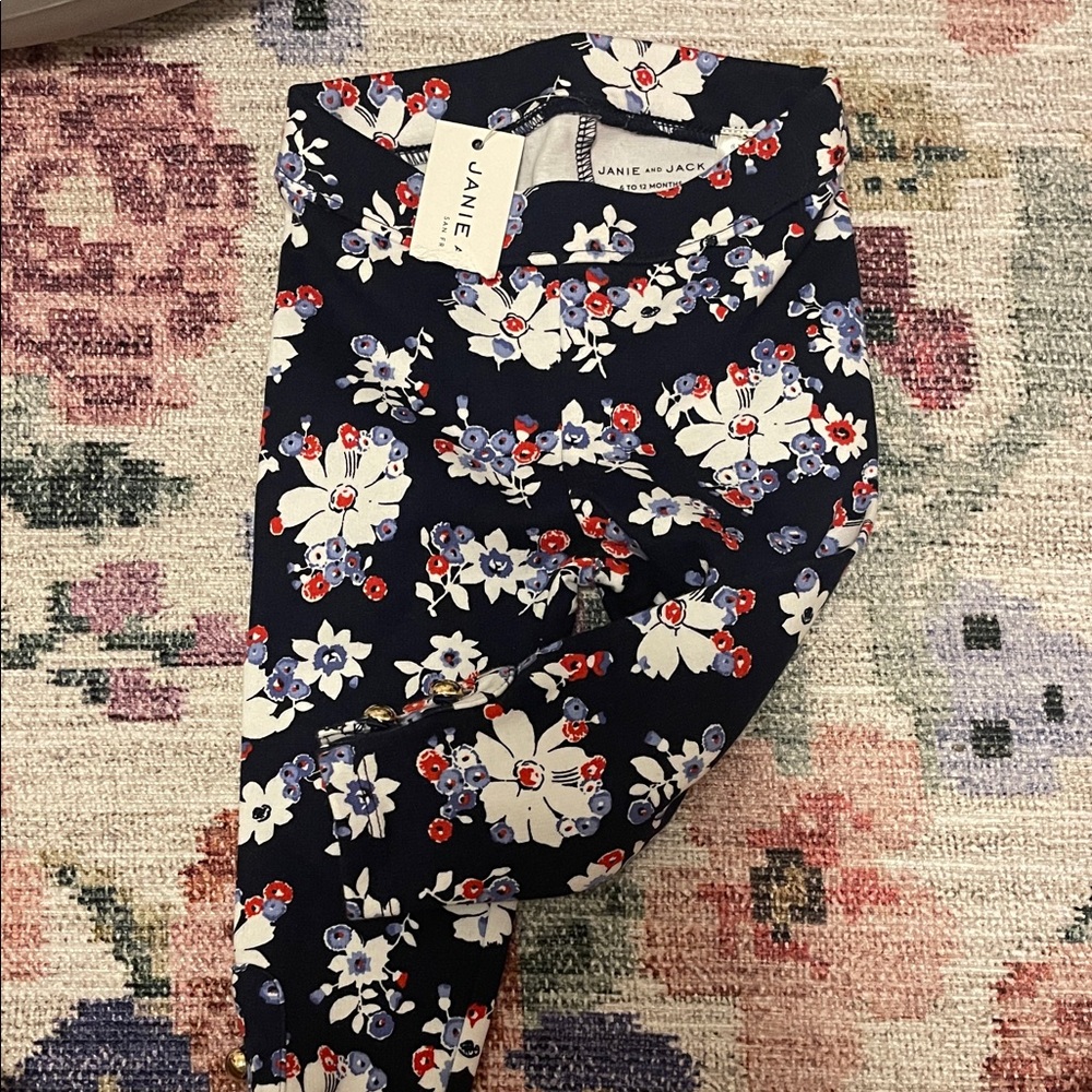 Janie and Jack Merchant Marine Floral Button Cuff Ponte Pant